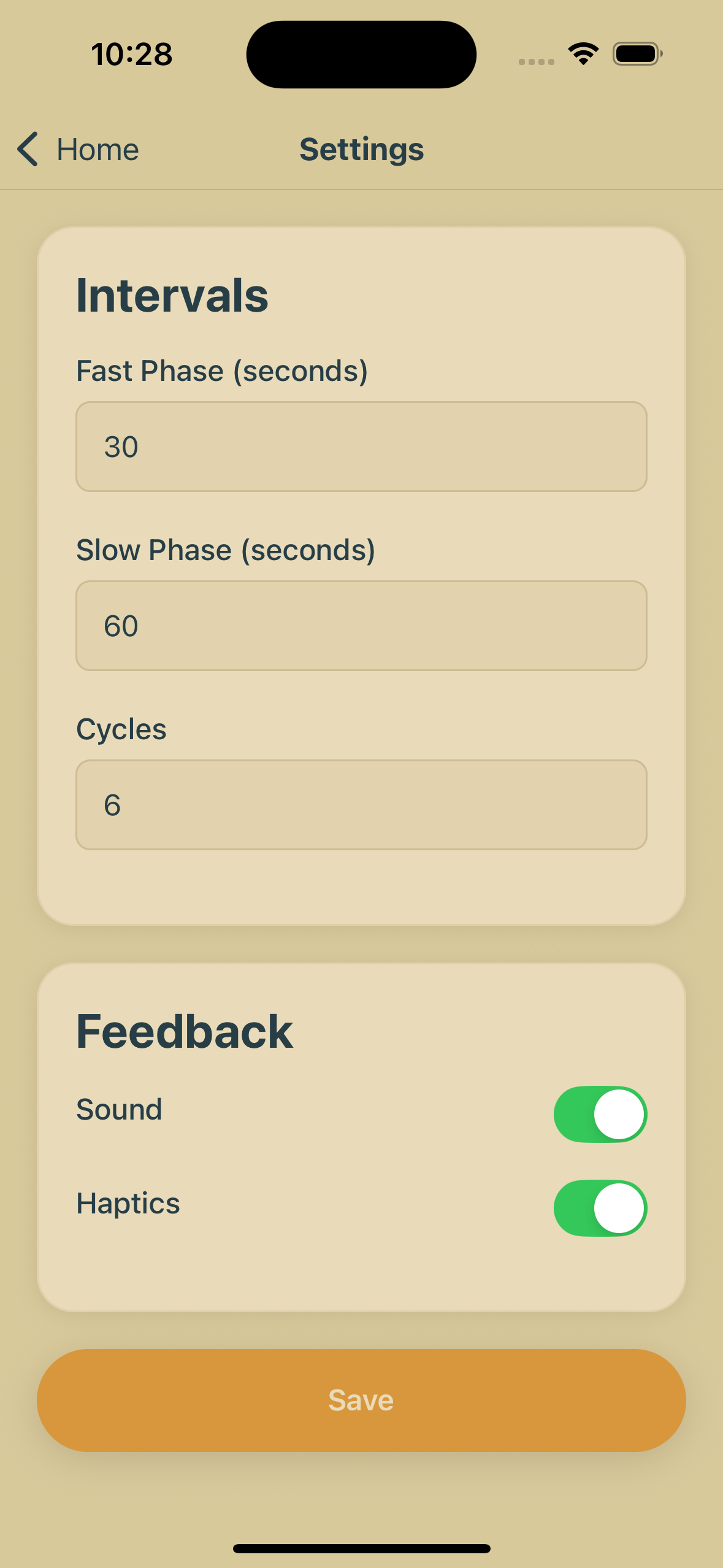 StepFlow Settings screen with interval customization