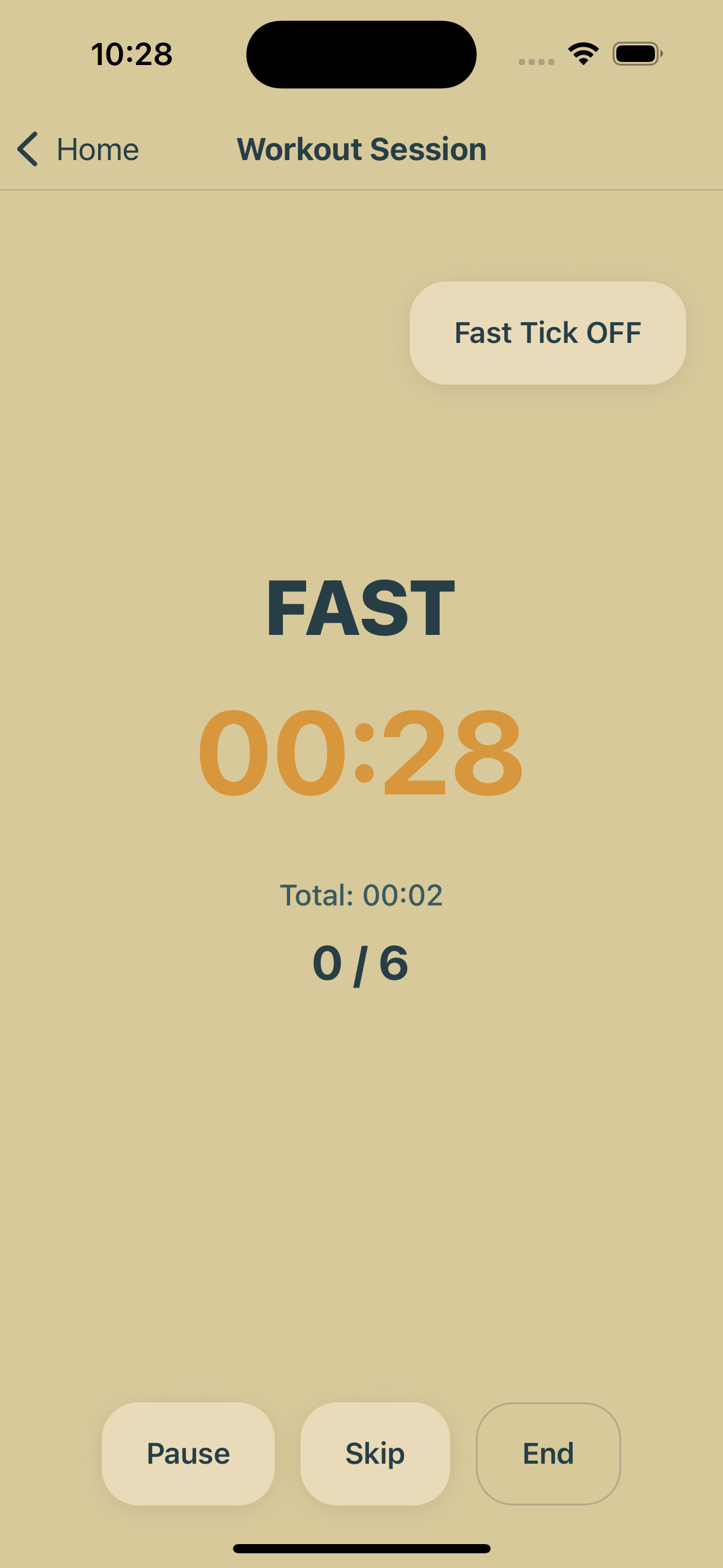 StepFlow workout timer showing FAST phase