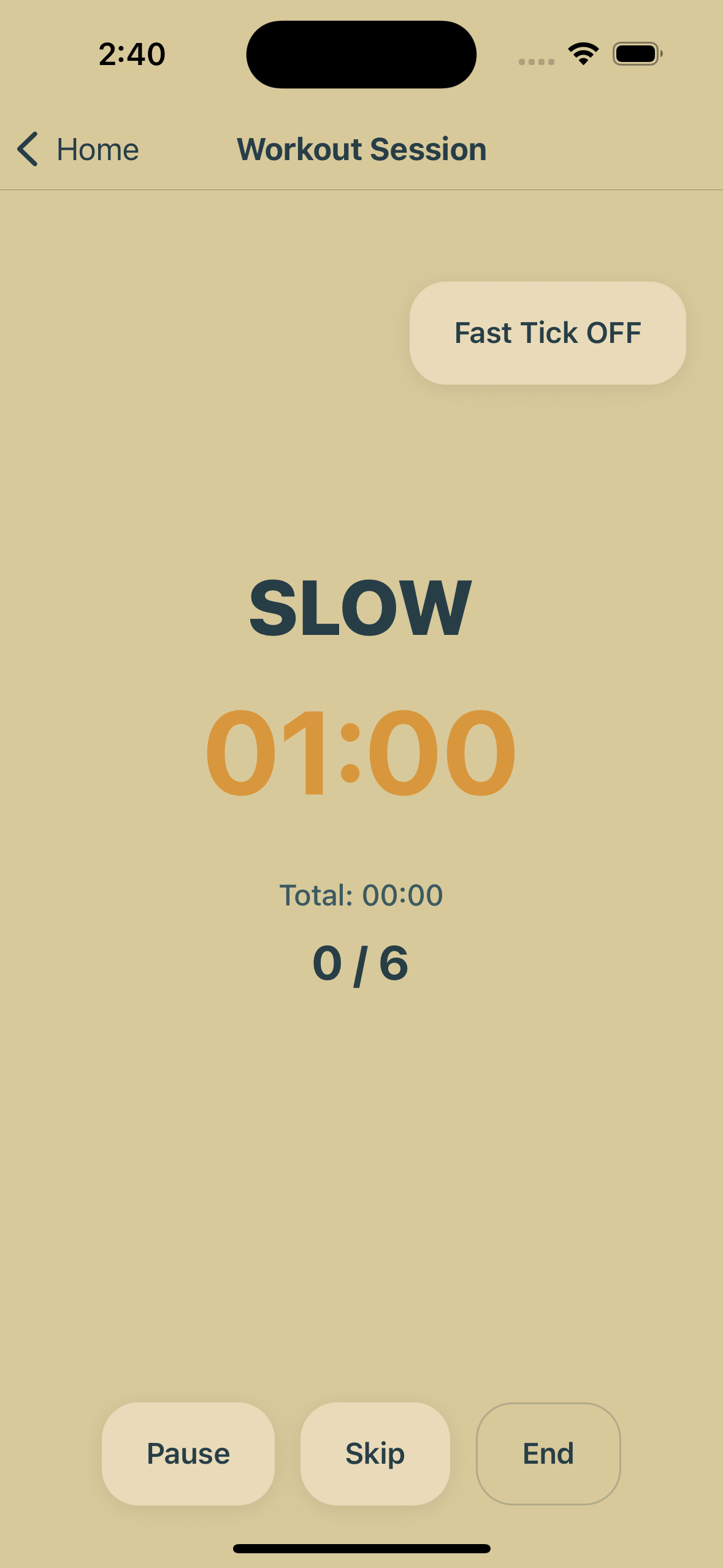 StepFlow workout timer showing SLOW phase